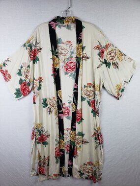 Vintage Bindya Lulla Kimono Duster Floral Print Boho Resort Viscose O/S